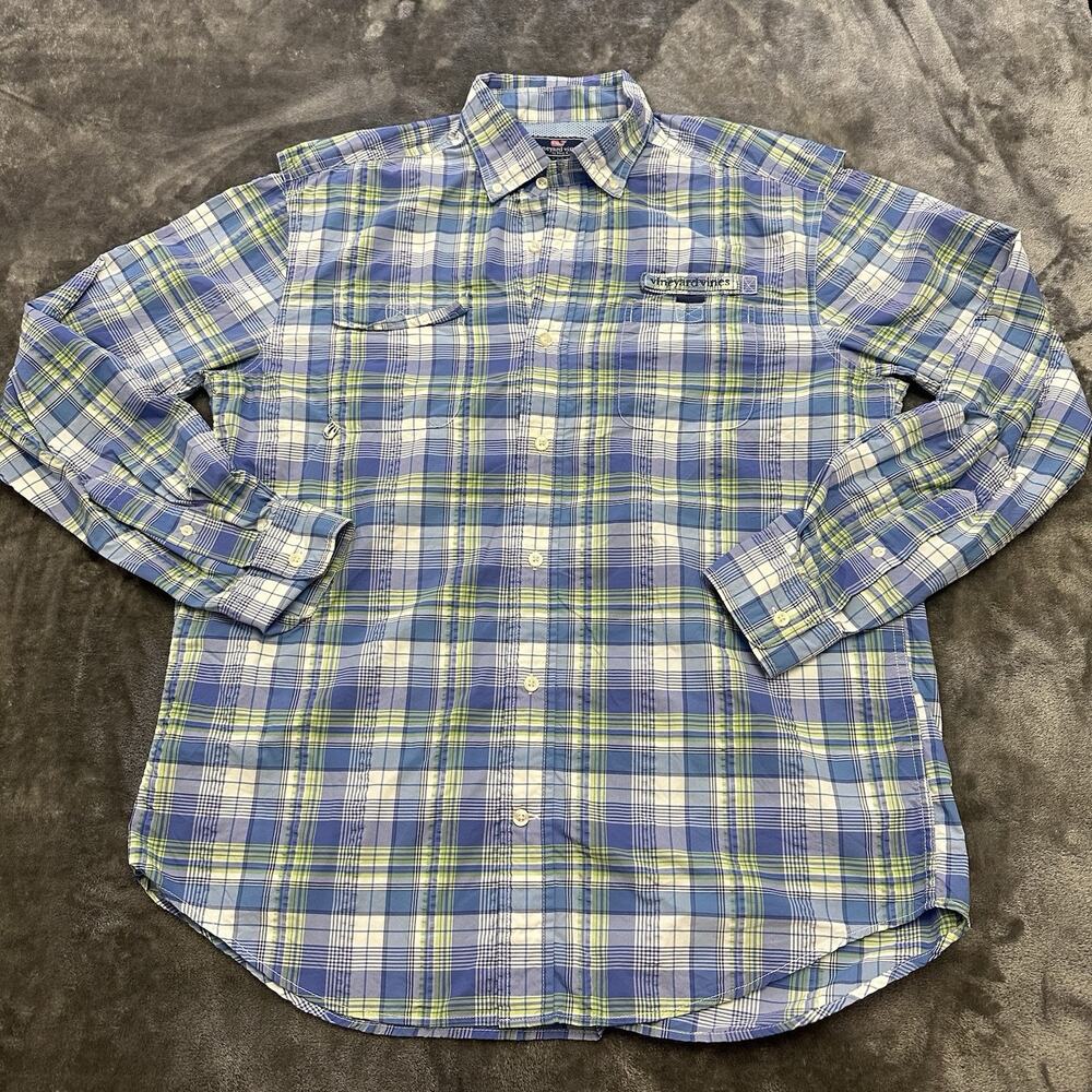 Vineyard Vines Harbor Shirt Men’s Medium Blue Plaid Button Down Fishing